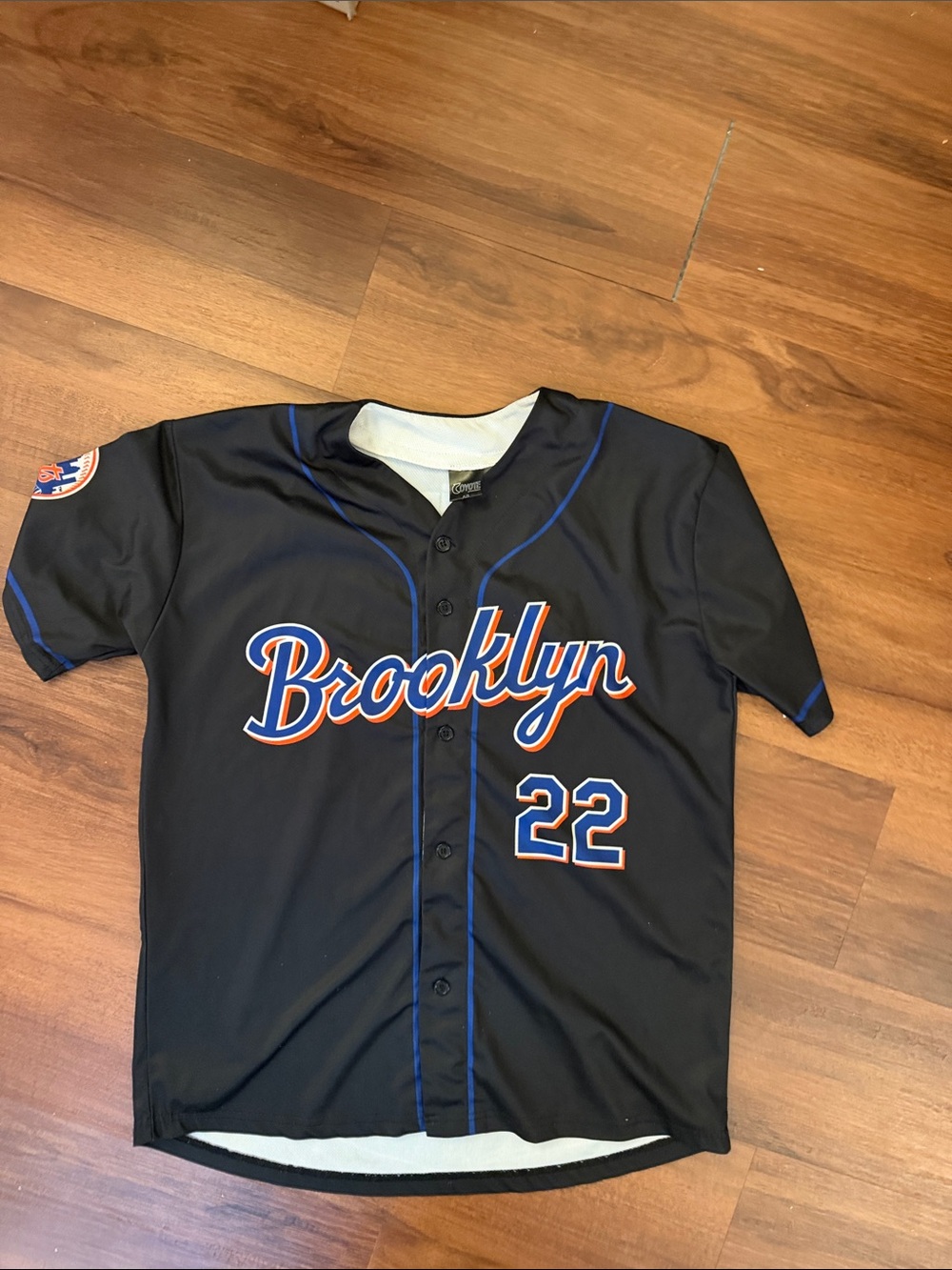 Brooklyn Men's Black Baseball Jersey with Blue & Orange Trim